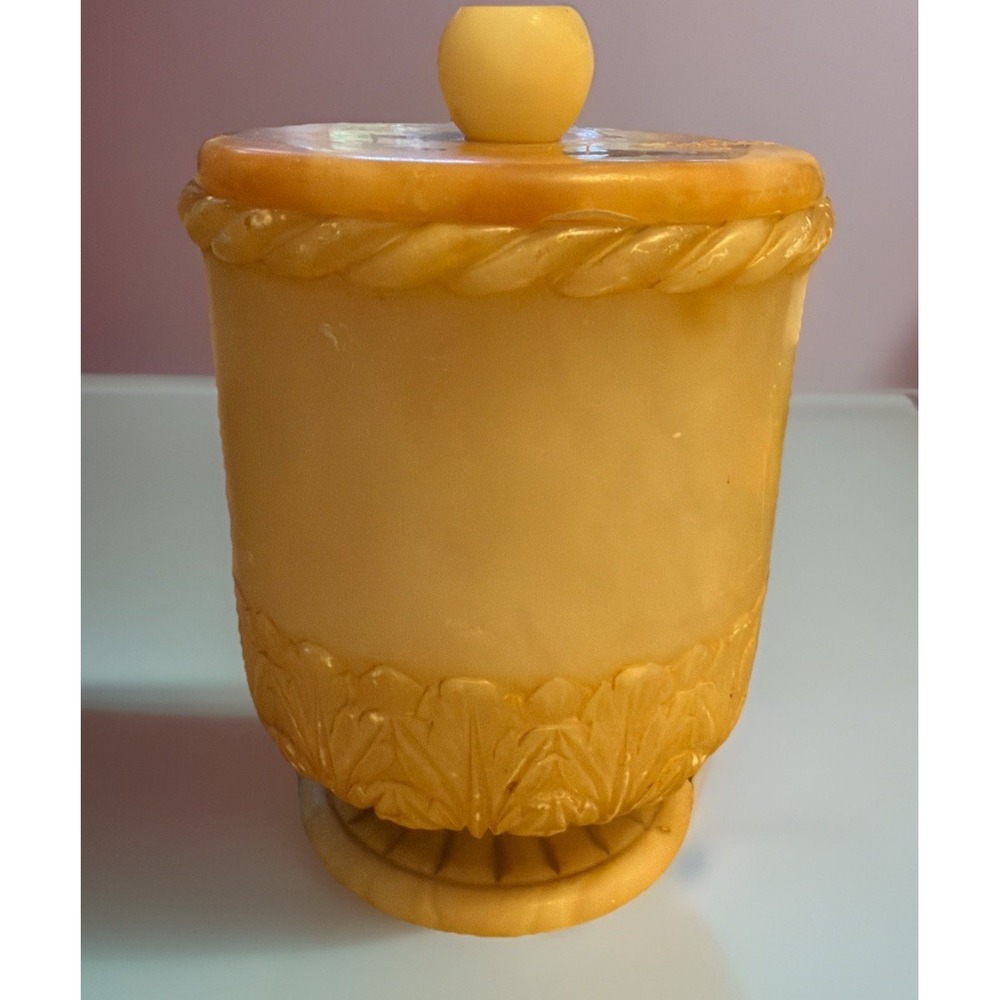 Vintage Carved Alabaster Footed and Lidded Jar 7.5 Tall